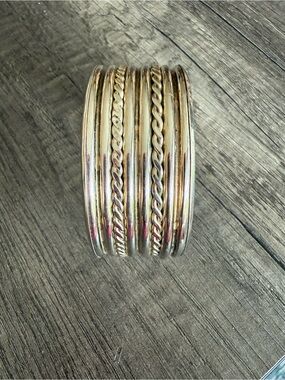 Silver-Tone Multi-Band Twisted Cable Bangle Bracelet